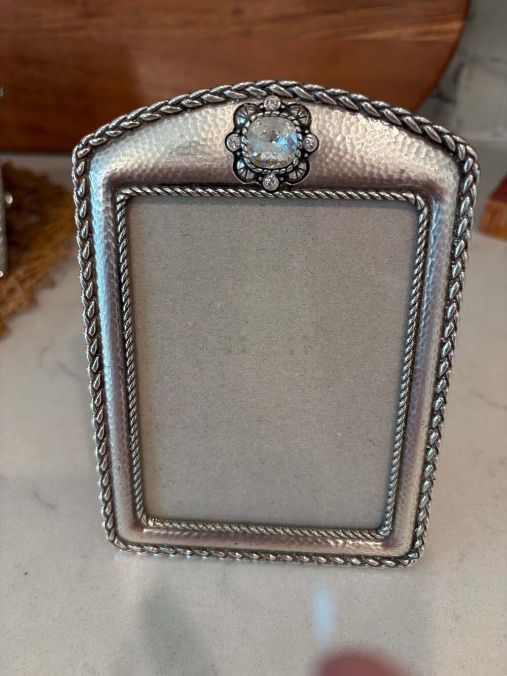 Brighton Silver Tone Hammered Metal Picture Frame with Rhinestone Accent